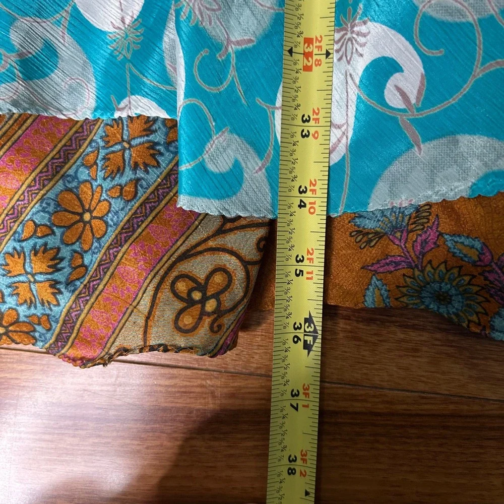 Vintage Silk Sari Wrap Skirt indie Paisley Floral Boho Maxi unique - Picture 5 of 7
